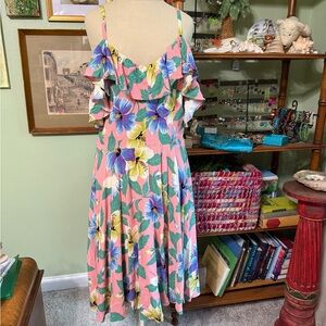 Trashy Diva Floral Ruffle Midi Dress - Pink, Blue, Yellow